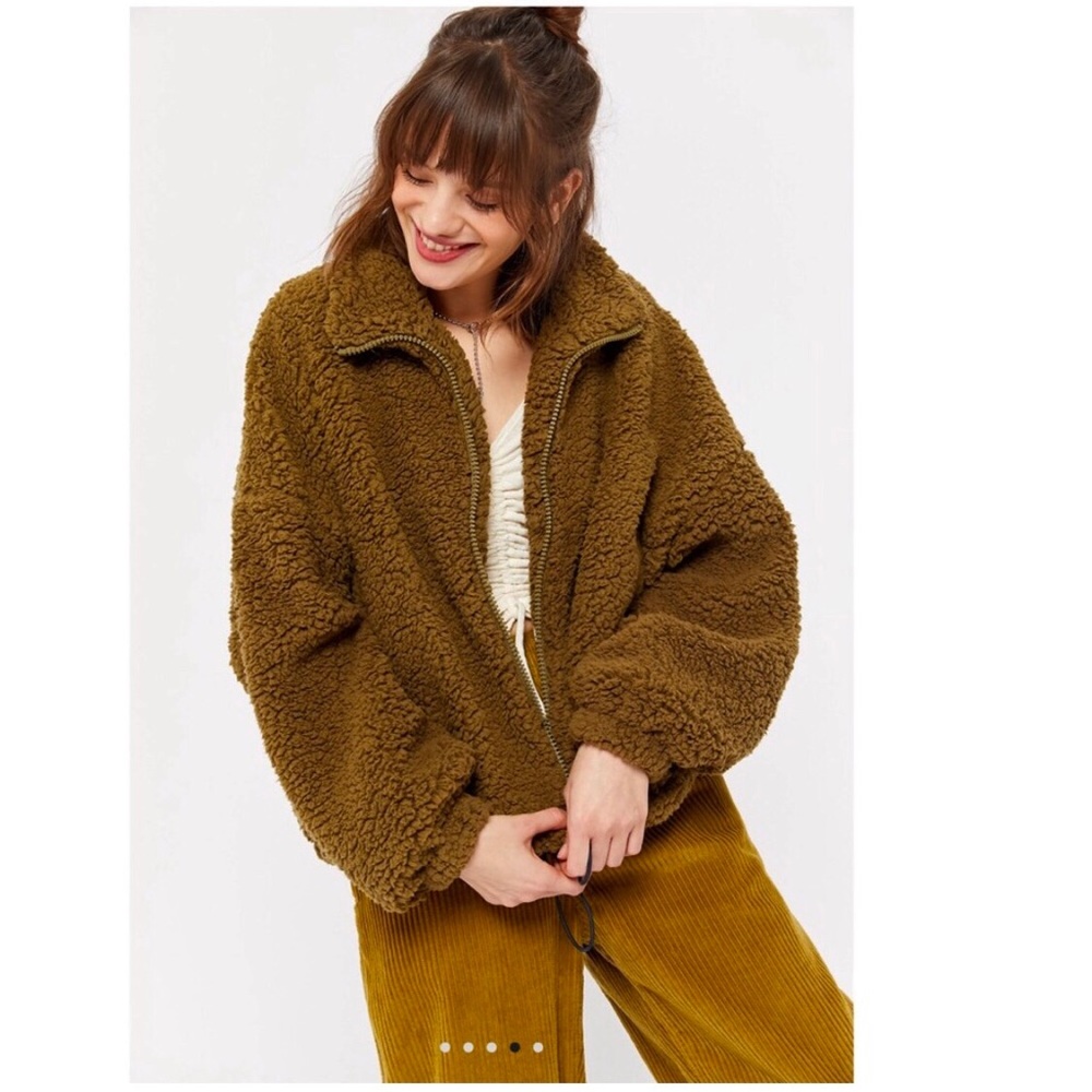 Urban Outfitters Oversized Teddy Coat Jacket Sherpa Wubby Brown Size Large